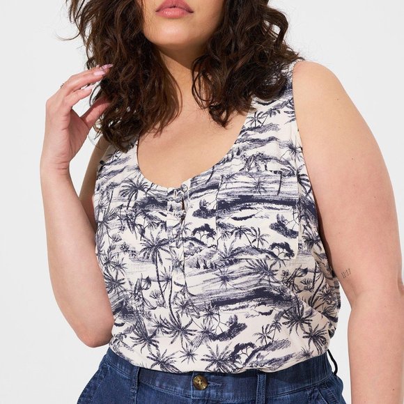 torrid Tops - Torrid Challis Henley Pocket Sleeveless Tank